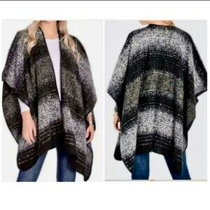 WOOLRICH Black Gray Bubble Knit Cozy Blanket Sweater One Size